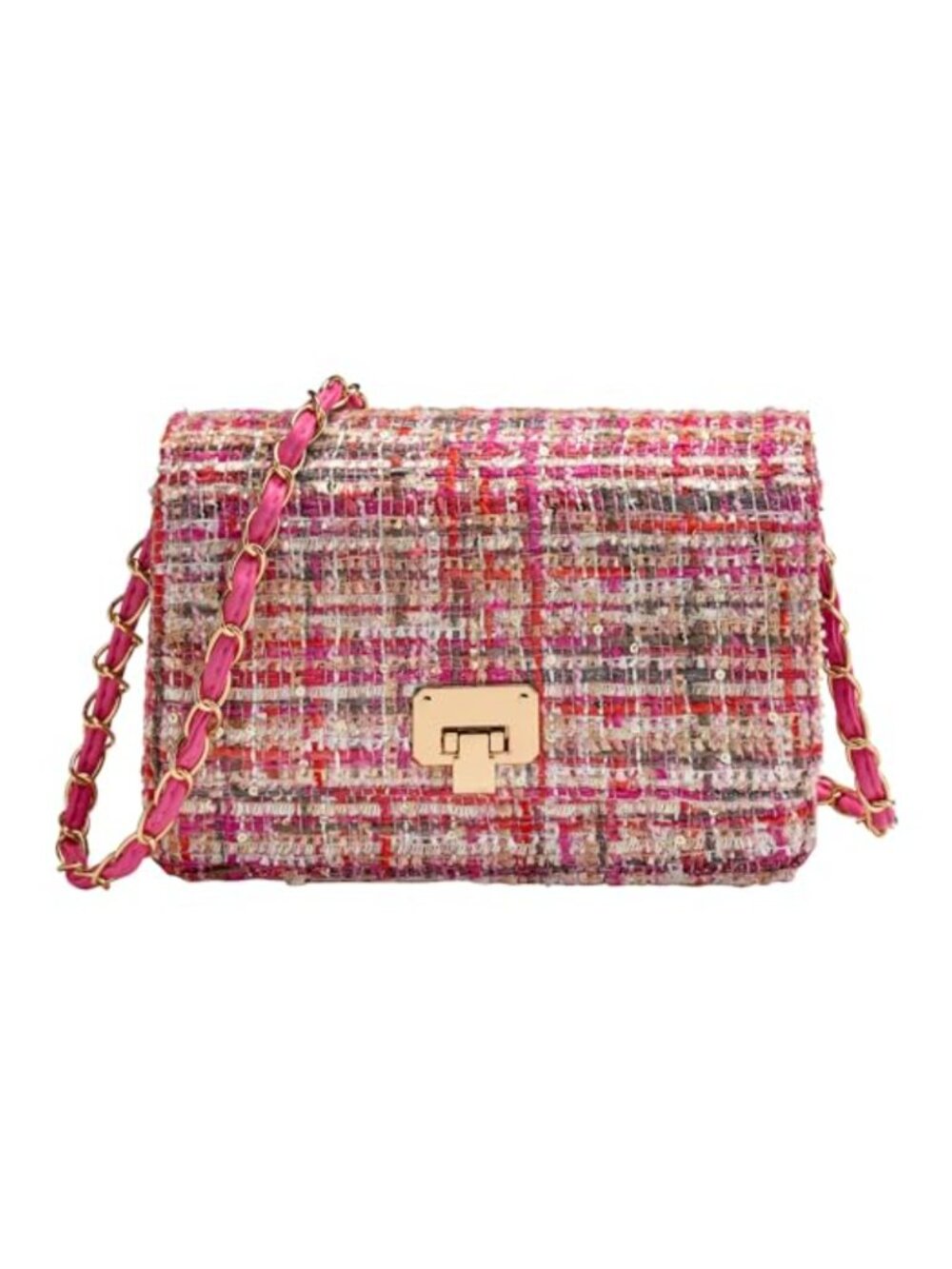 Quilted Tweed Chain Strap Shoulder Bag Clutch Crossbody Handbag